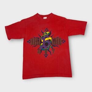Red Vintage Bugle Boy T-shirt Youth Size M Made in USA Yellow Green Purple